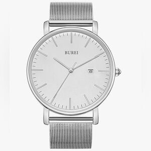 BUREI Silver Mesh Band Watch